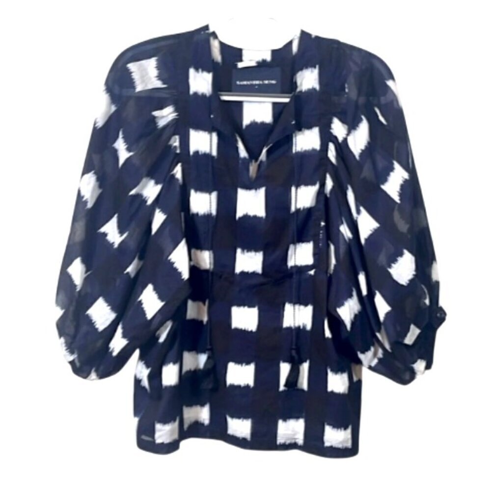 Samantha Sung Black Anastasia Linen Blouse size 4